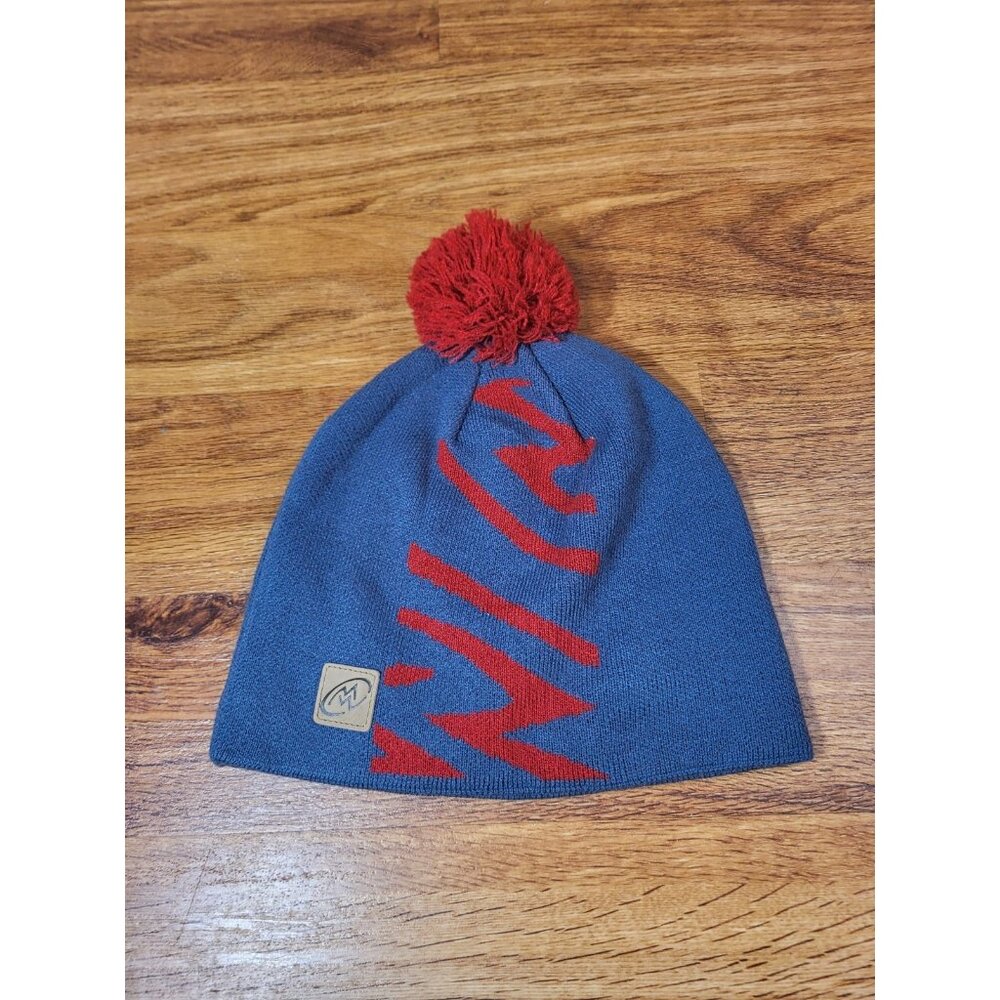 Cloudveil Blue & Red Pom Pom Bean Hat